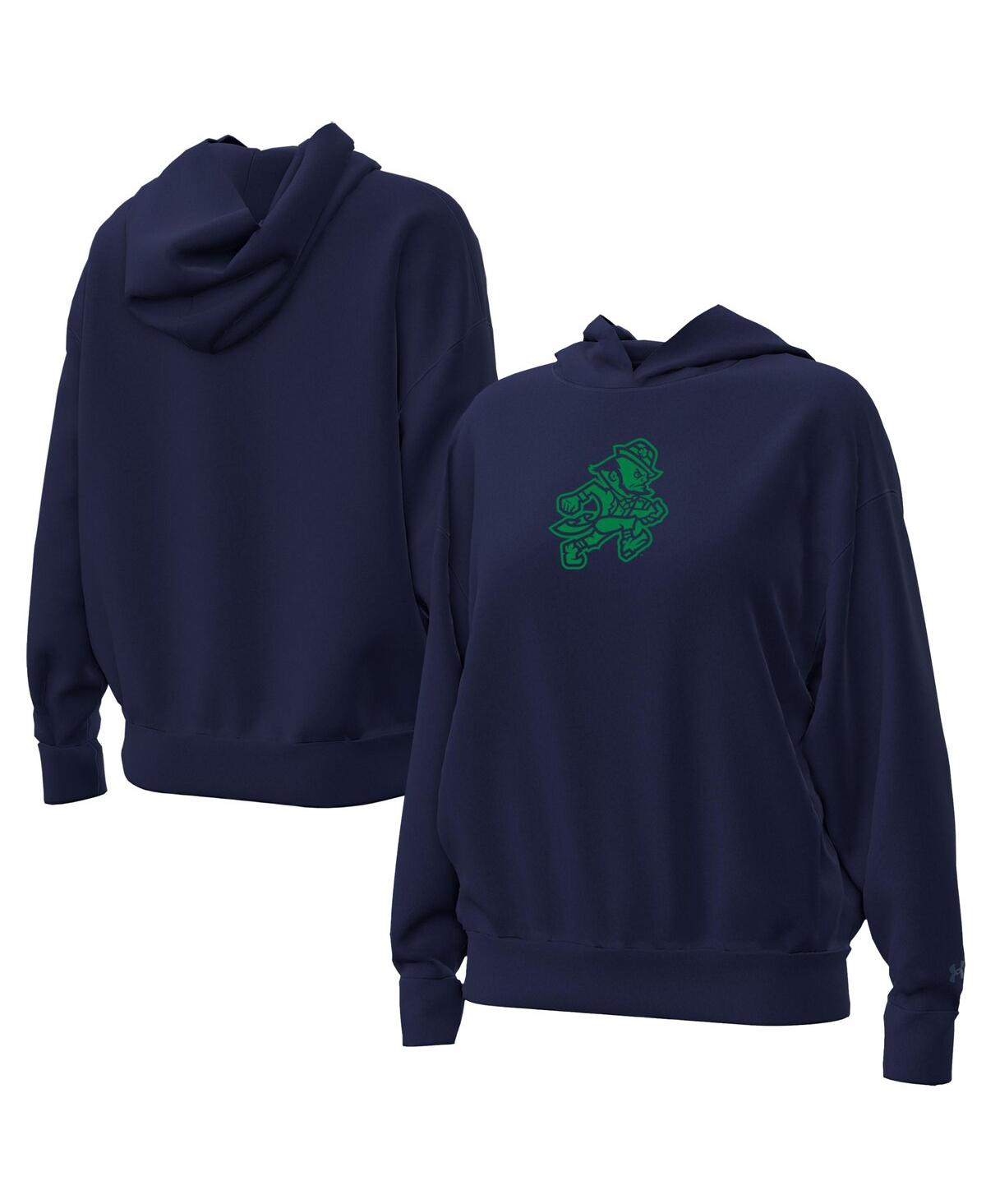 Under Armour Women's Navy Notre Dame Fighting Irish Leprechaun Icon Fleece Pullover Hoodie In Blue