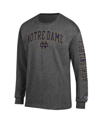 Men's Charcoal Notre Dame Fighting Irish Arch Over Logo 2-Hit Long Sleeve T-Shirt