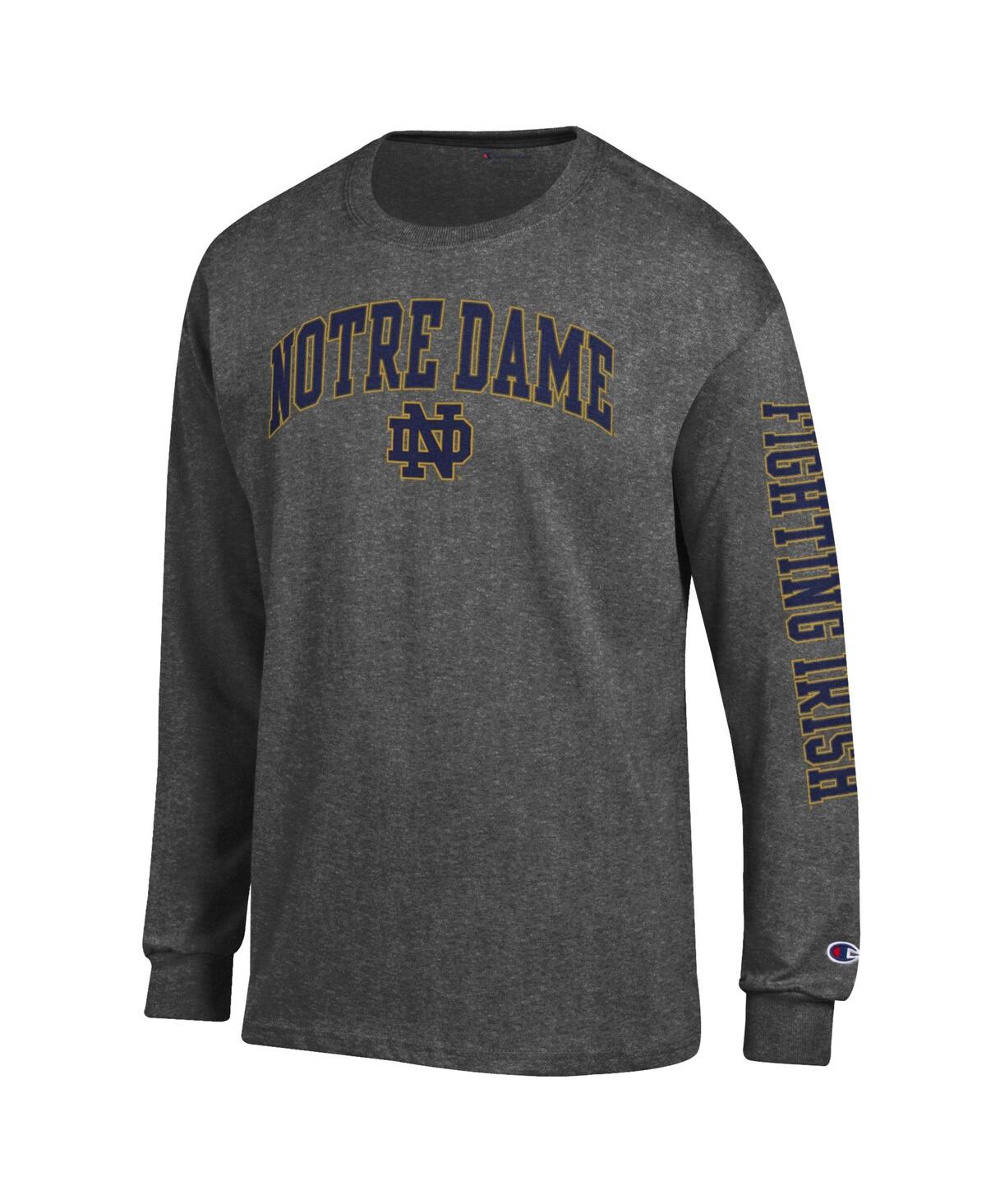 Champion Men's Charcoal Notre Dame Fighting Irish Arch Over Logo 2-Hit Long Sleeve T-Shirt