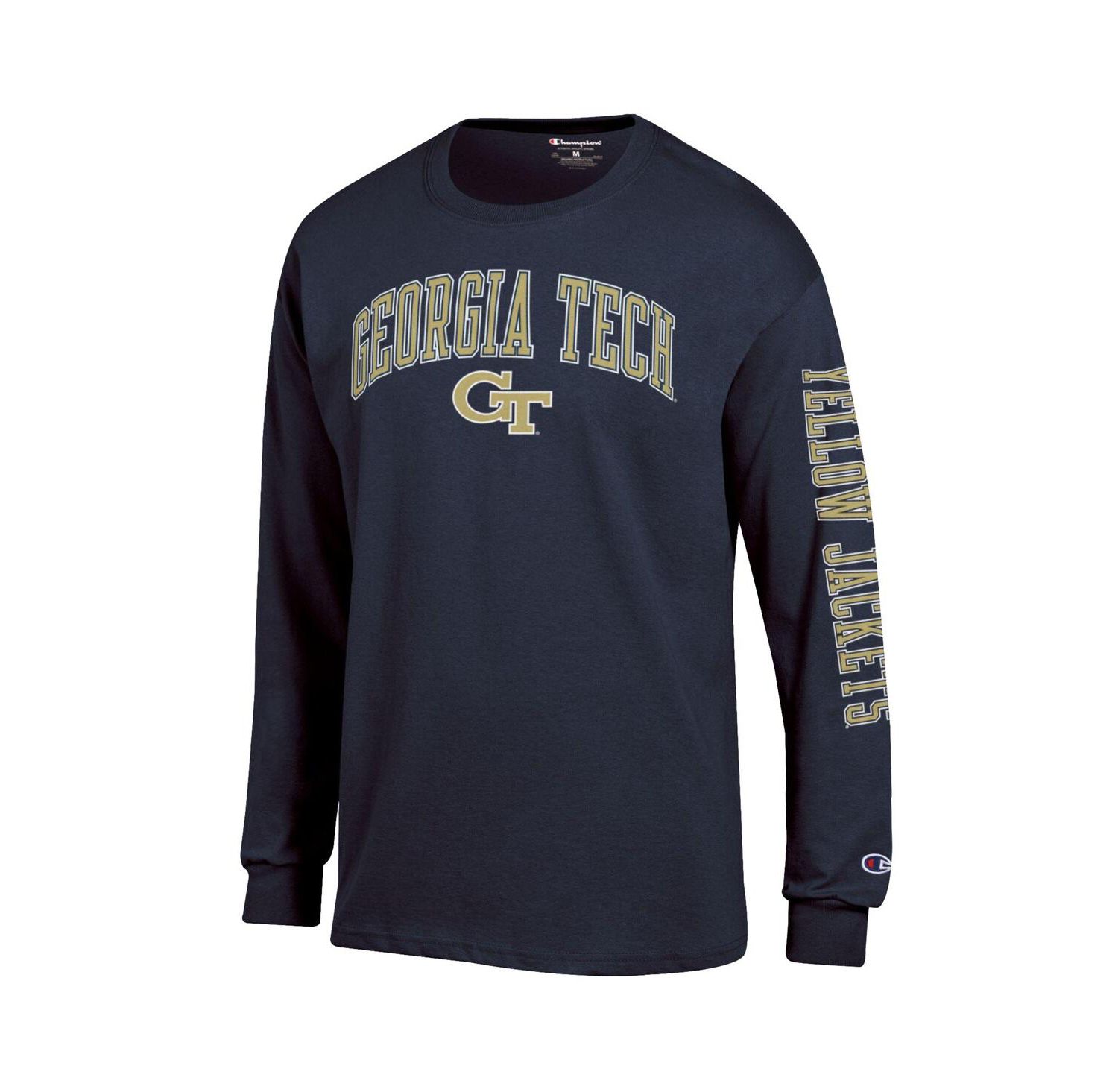 Men's Navy Georgia Tech Yellow Jackets Arch Over Logo 2-Hit Long Sleeve T-Shirt