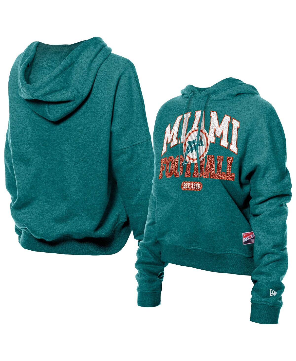 New Era Women's Aqua Miami Dolphins Throwback Boxy Hoodie Sweatshirt In Blue