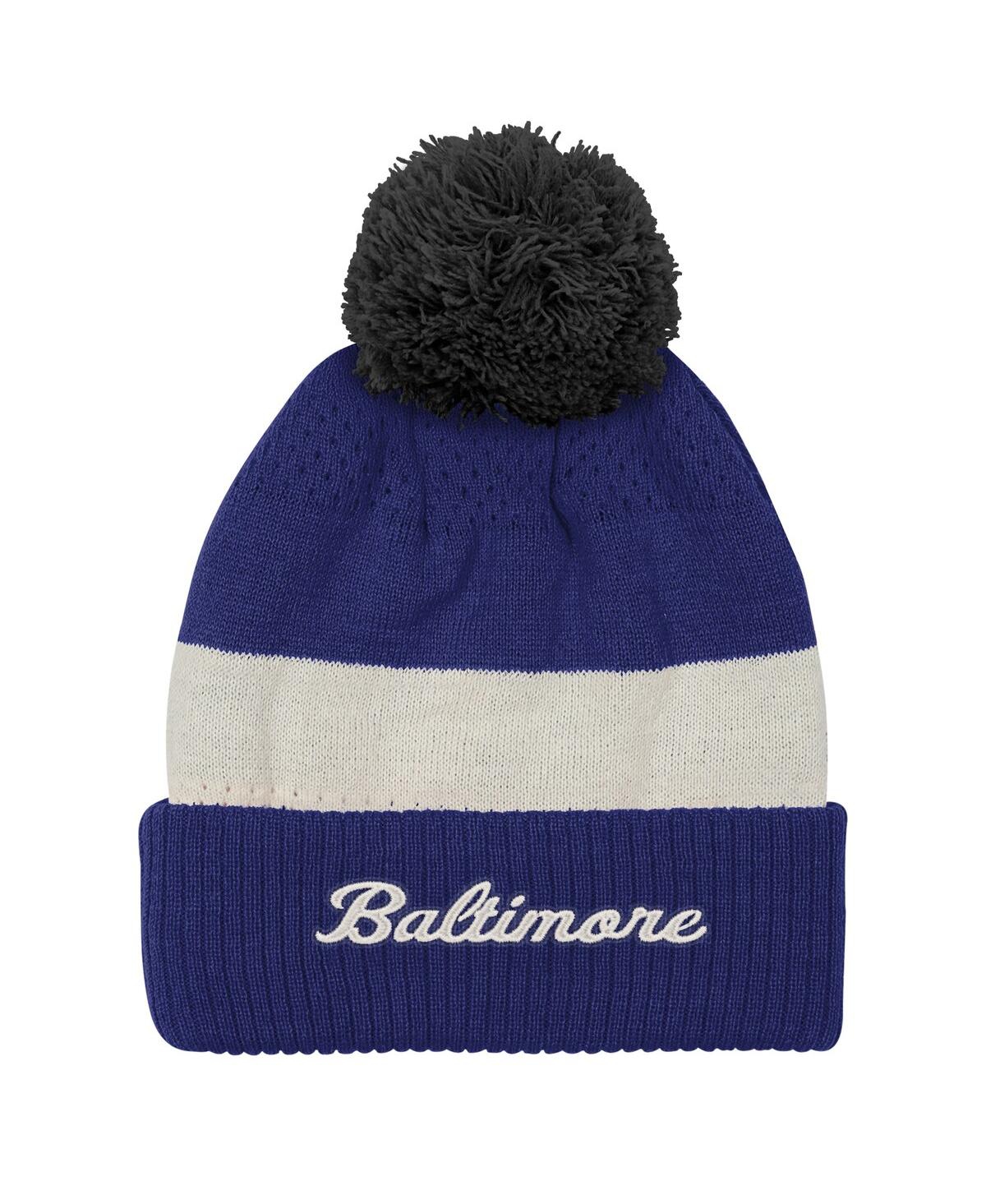 Outerstuff Big Boys And Girls Purple Baltimore Ravens Modern Fan Cuffed With Pom Knit Hat In Blue