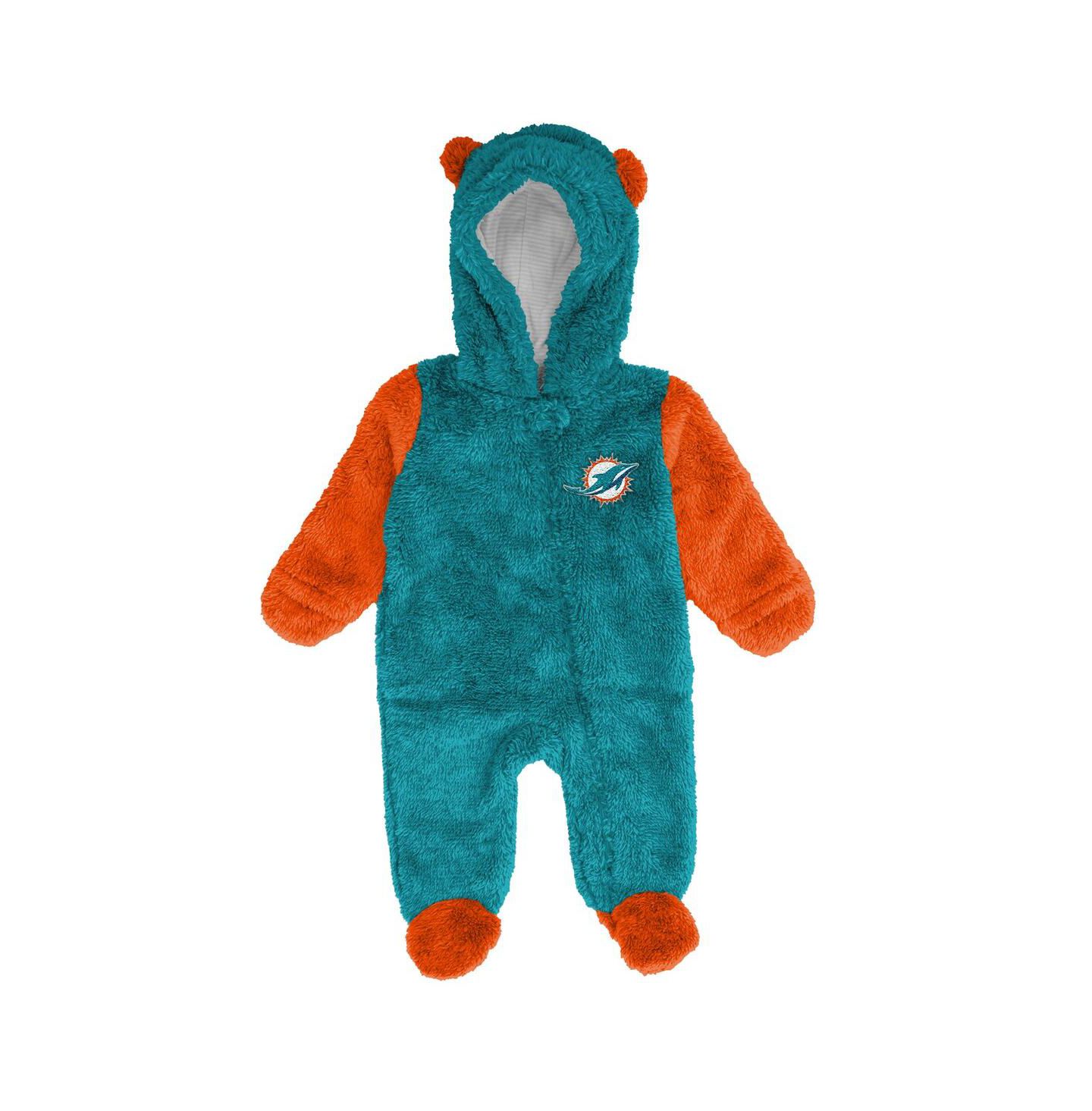 Outerstuff Baby Boys and Girls Aqua Miami Dolphins Stay Napping Fleece Bunting Full-Zip Sleeper — фото 3
