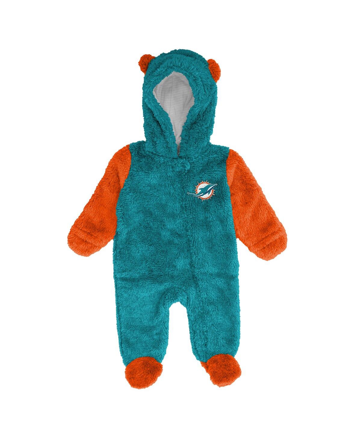 Outerstuff Baby Boys And Girls Aqua Miami Dolphins Stay Napping Fleece Bunting Full-zip Sleeper In Blue