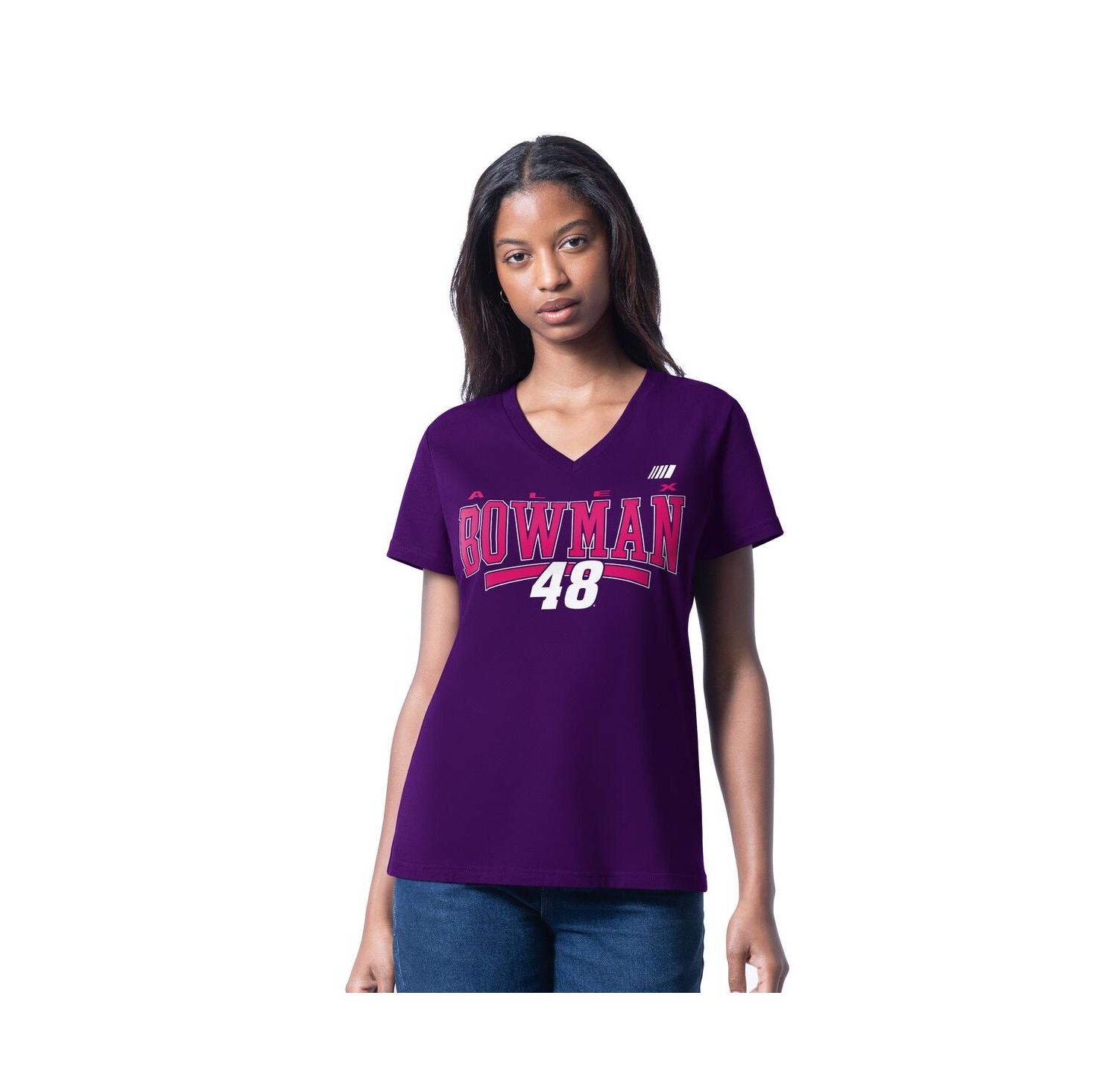 Women's Purple Alex Bowman Cheer Dance V-Neck T-Shirt