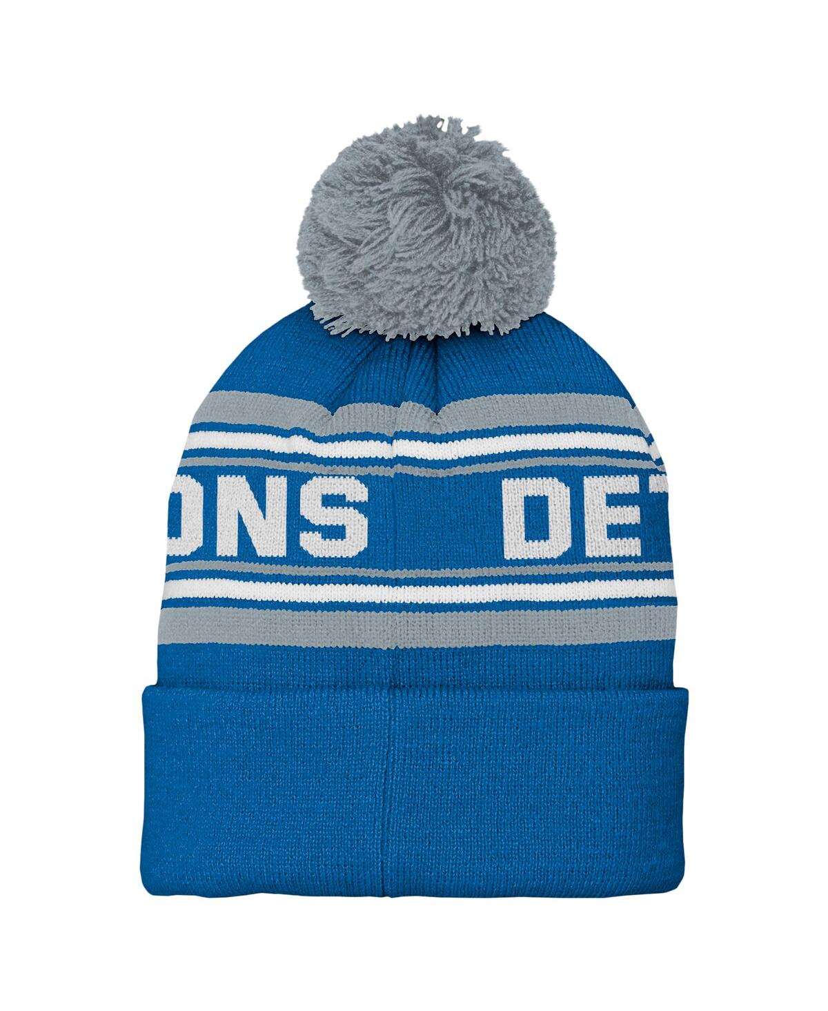 Outerstuff Preschool Blue Detroit Lions Jacquard Cuffed With Pom Knit Hat In Blue
