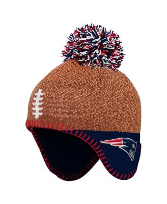 Outerstuff - Baby Boys and Girls Brown New England Patriots Football Head Knit with Pom Hat