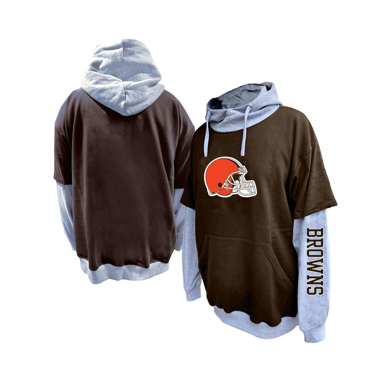Men's Brown/Heather Gray Cleveland Browns Big & Tall Twofer Pullover Hoodie