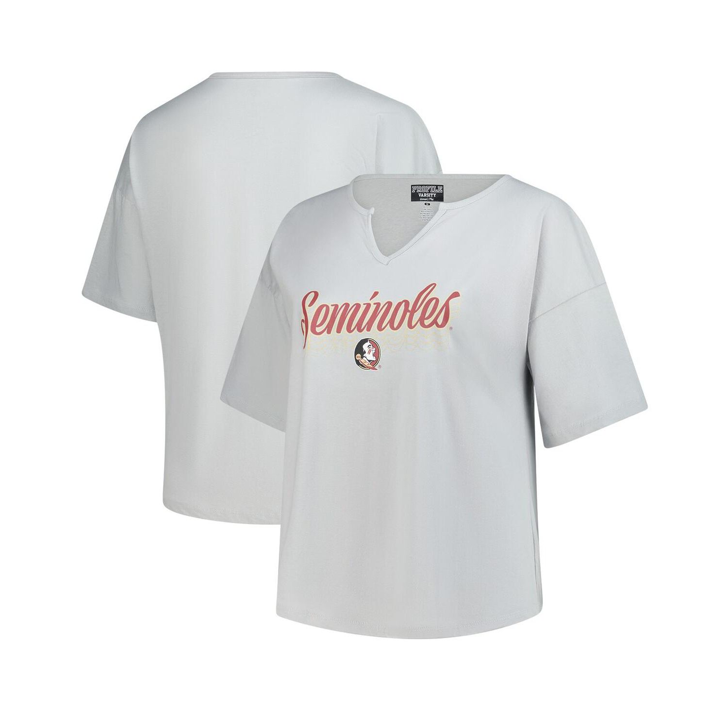 Women's Gray Florida State Seminoles Plus Size Winning Gear Notch Neck T-Shirt