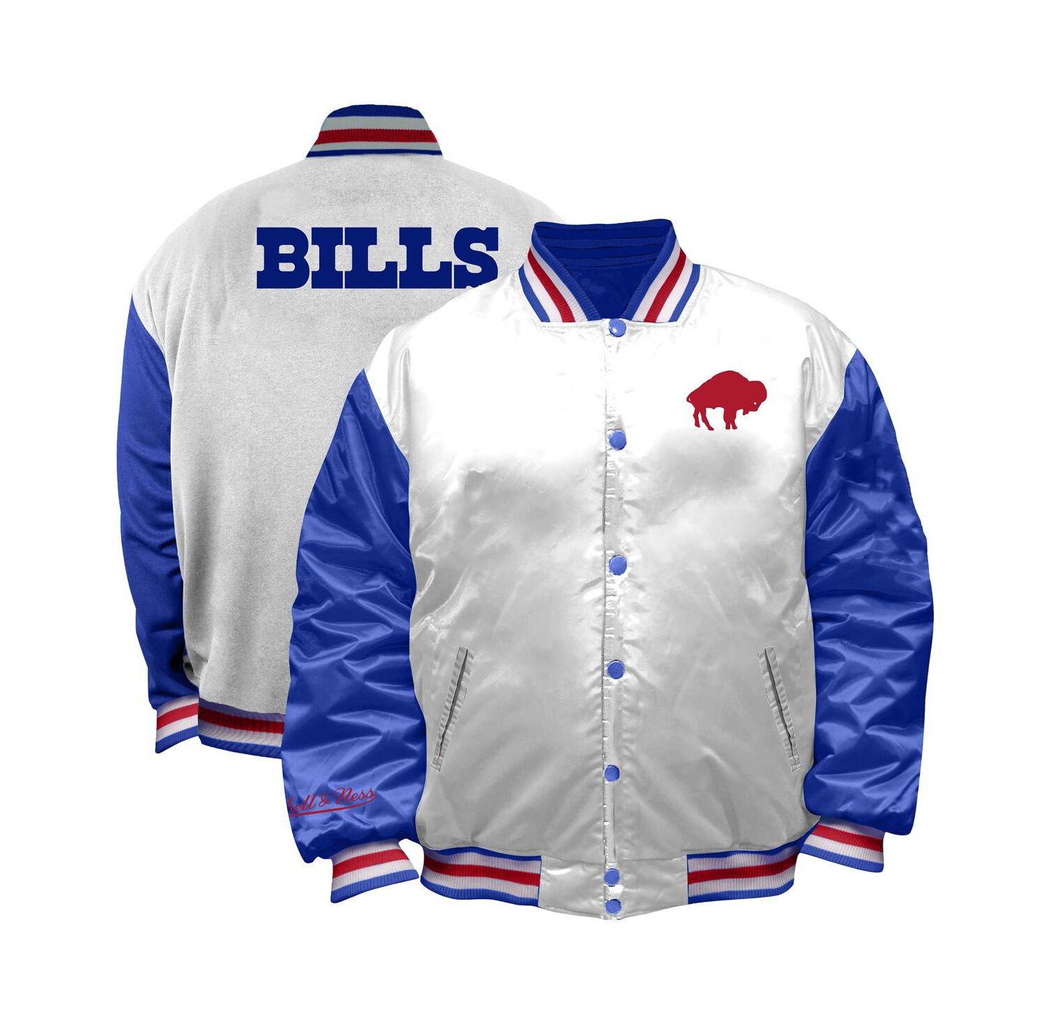 Women's White Buffalo Bills Throwback Plus Size Full-Snap Satin Jacket