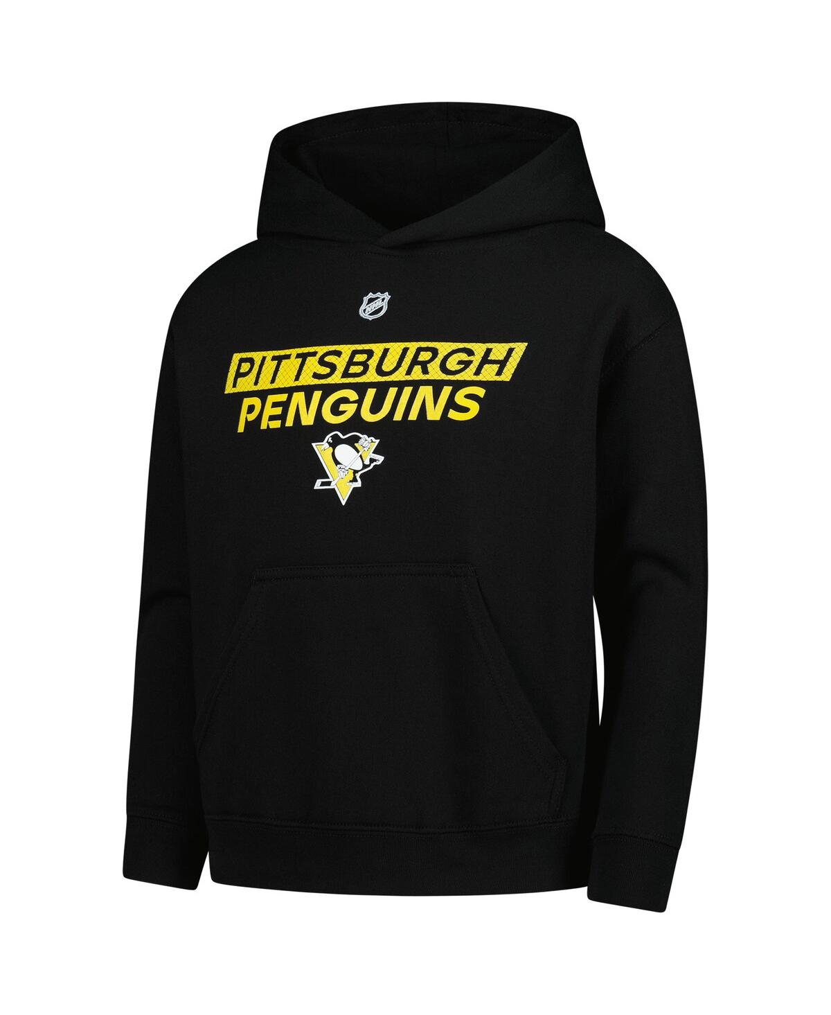 Outerstuff Big Boys And Girls Black Pittsburgh Penguins Authentic Pro Wordmark Fleece Pullover Hoodie In Black