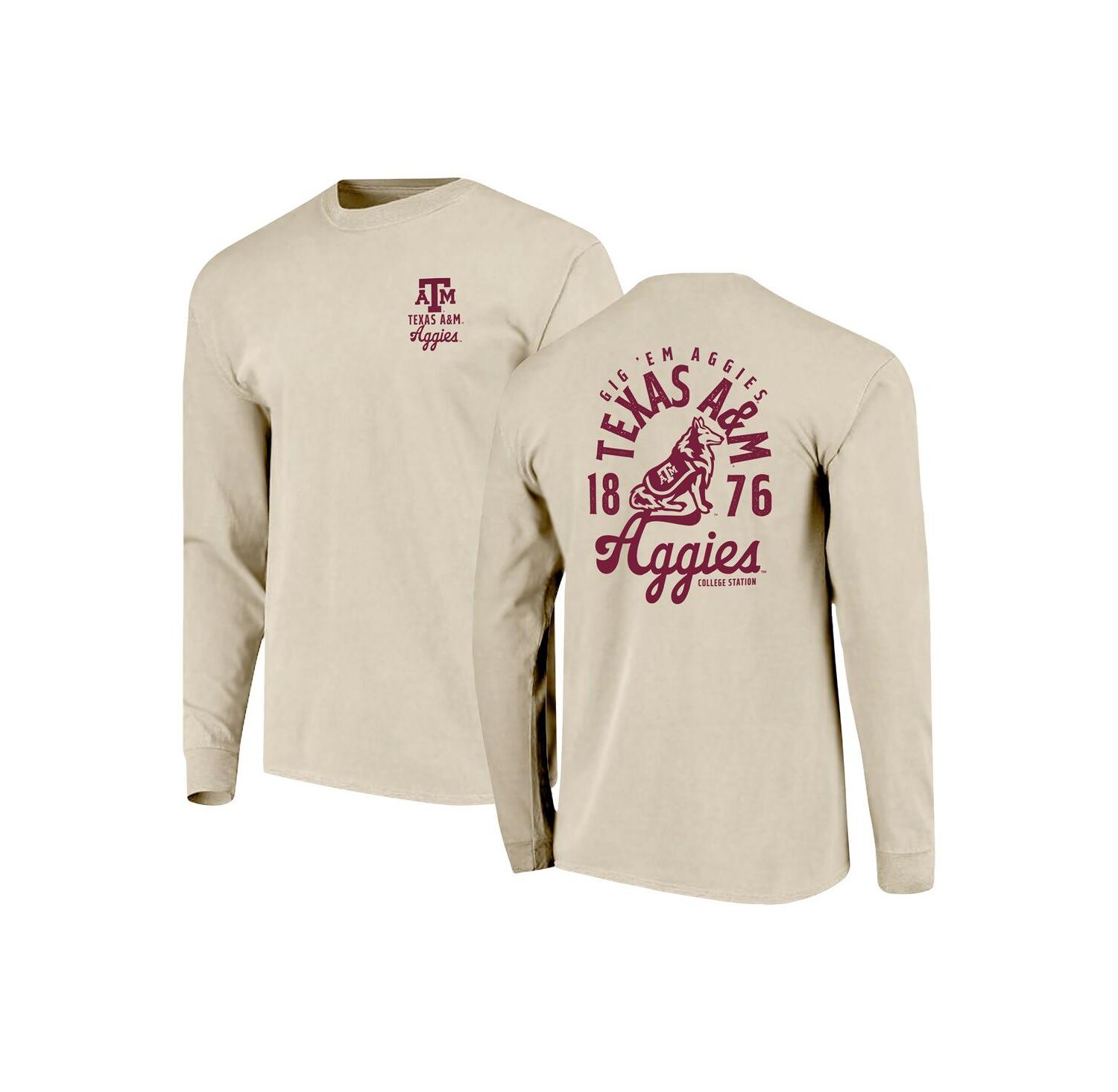 Men's Natural Texas A&M Aggies Comfort Colors Mascot Overlay Long Sleeve T-Shirt