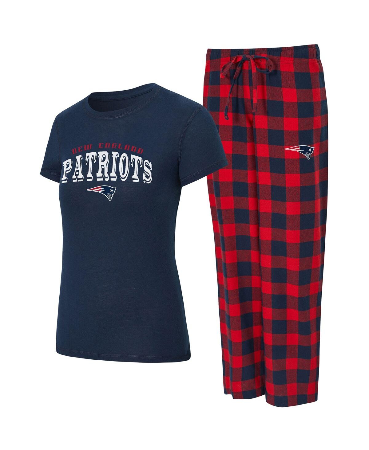 Concepts Sport Women's 2-piece Navy/red New England Patriots Avondale T-shirt And Pants Flannel Pj Set In Multi