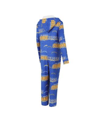 Women's Powder Blue Los Angeles Chargers Roadway Allover Print Microfleece Full-Zip Union Suit