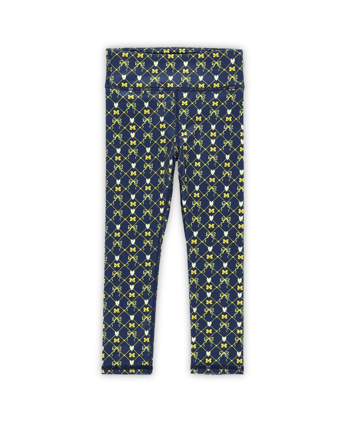Zoozatz Girls Toddler 2-piece Navy Michigan Wolverines Tri-blend Bow Legging And Shirt Set In Blue
