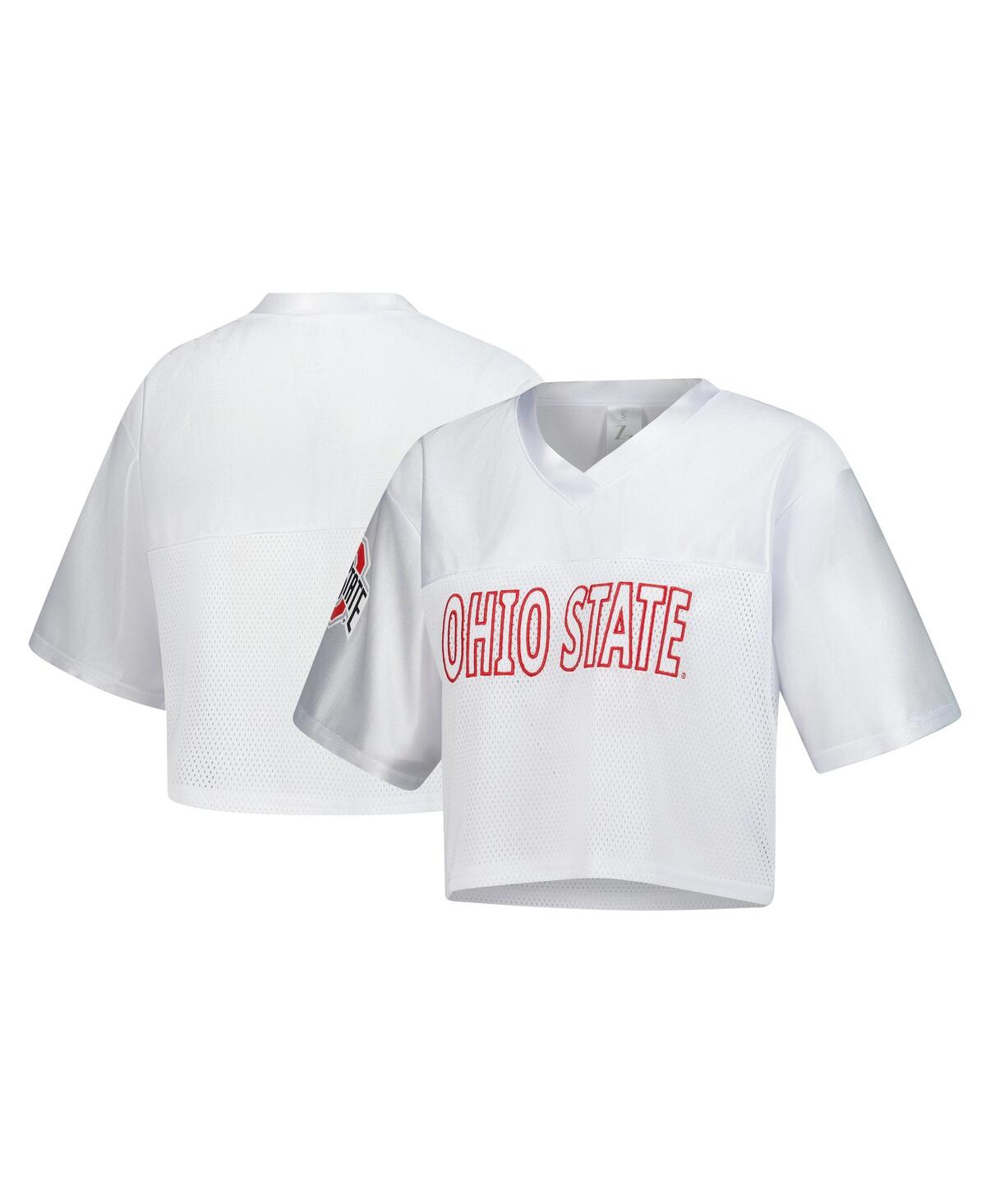 Zoozatz White Ohio State Buckeyes Mesh Cropped V-neck T-shirt In White