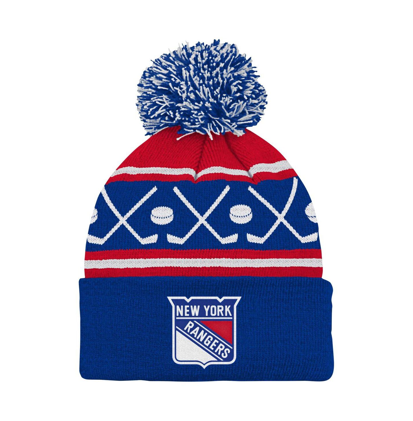 Шапка Outerstuff Blue New York Rangers Face-Off Cuffed with Pom Knit Hat для малышей — фото 1