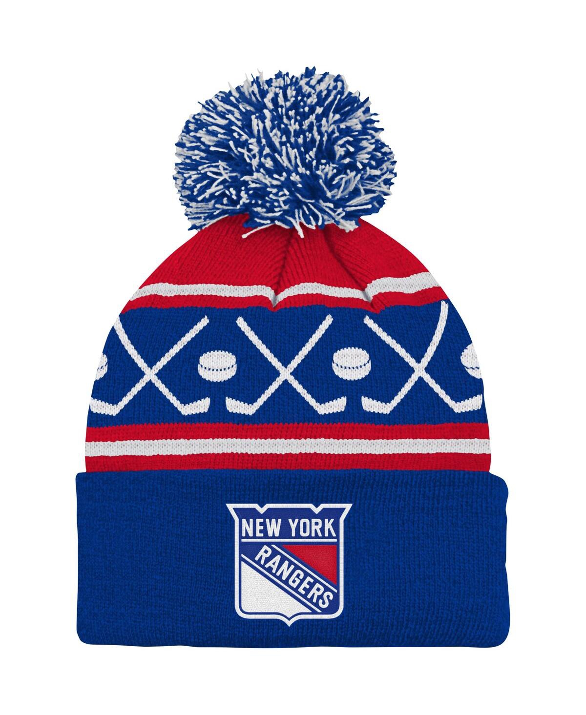Outerstuff Baby Boys And Girls Blue New York Rangers Face-off Cuffed With Pom Knit Hat In Blue