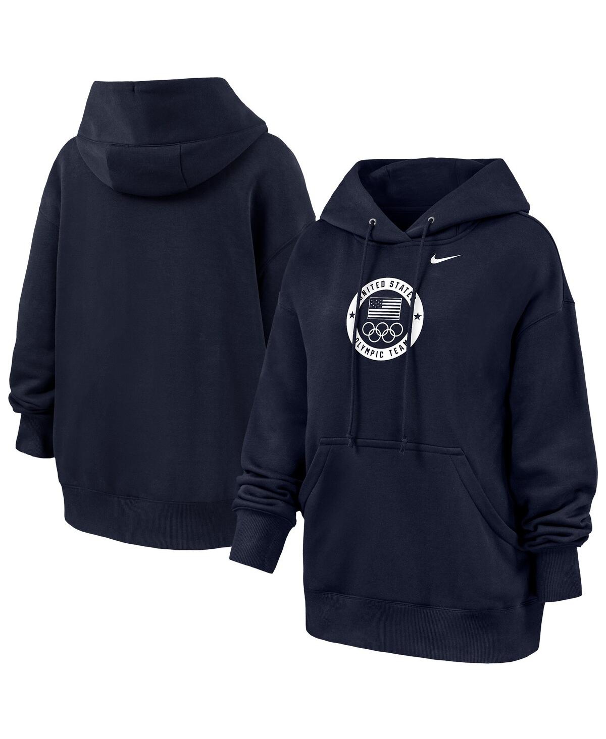 Nike Women's Navy Team Usa Oversized Phoenix Fleece Hoodie In Animal Print