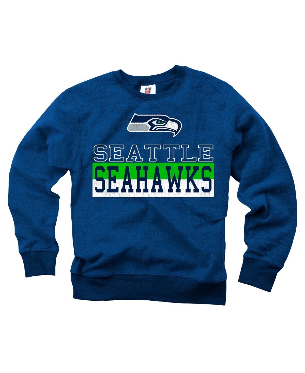 Wes & Willy Big Boys And Girls College Navy Seattle Seahawks Reversible Fleece Pullover Sweatshirt In Blue