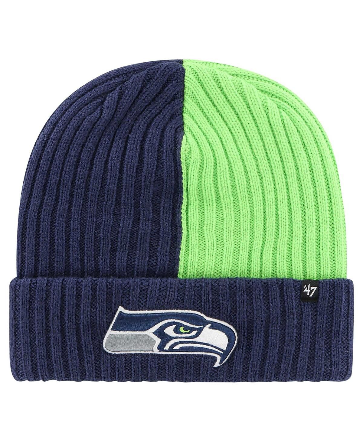 Мужская темно-синяя вязаная шапка Seattle Seahawks с манжетами для переломов