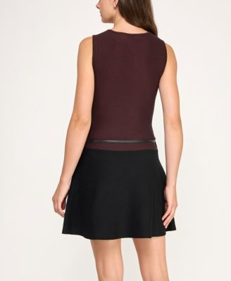 Women's Sleeveless Crew Neck Fit and Flare Dress