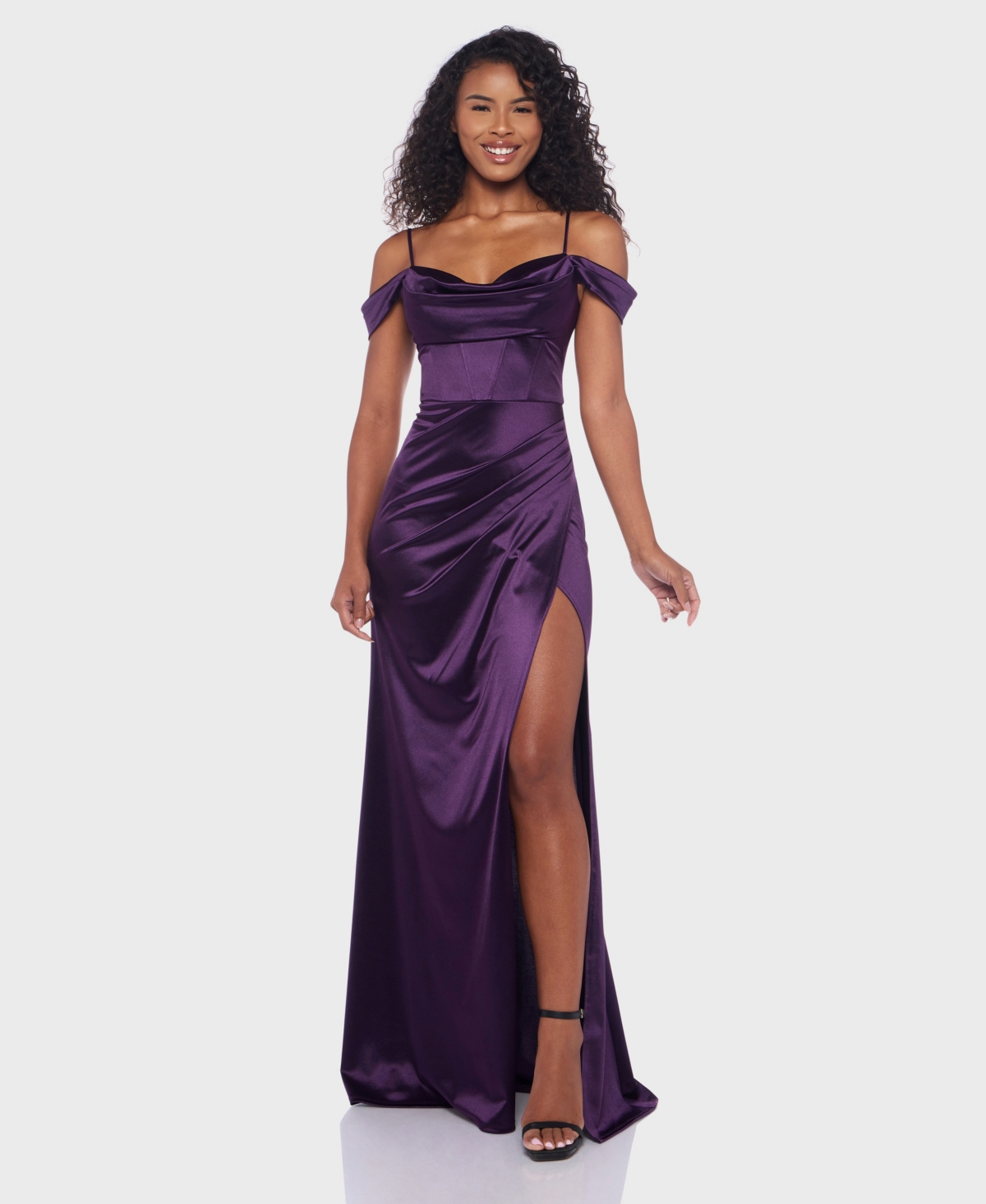 B Darlin Juniors' Cowl-neck High-slit Corset Gown, Created For Macy's In Purple
