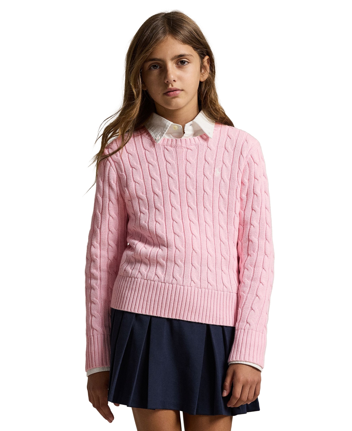 Polo Ralph Lauren Girls 7-16 Cable-knit Long Sleeves Sweater In Blue