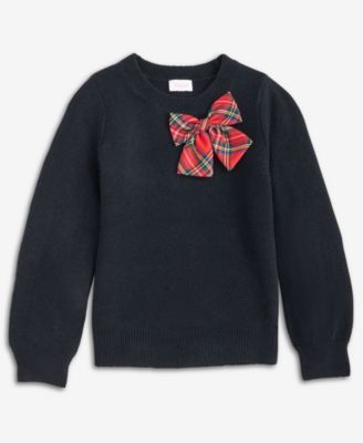 CECE GIRLS/BERNARD CHAUS INC - Girls 4-8 Crewneck Plaid-Bow Pullover Sweater