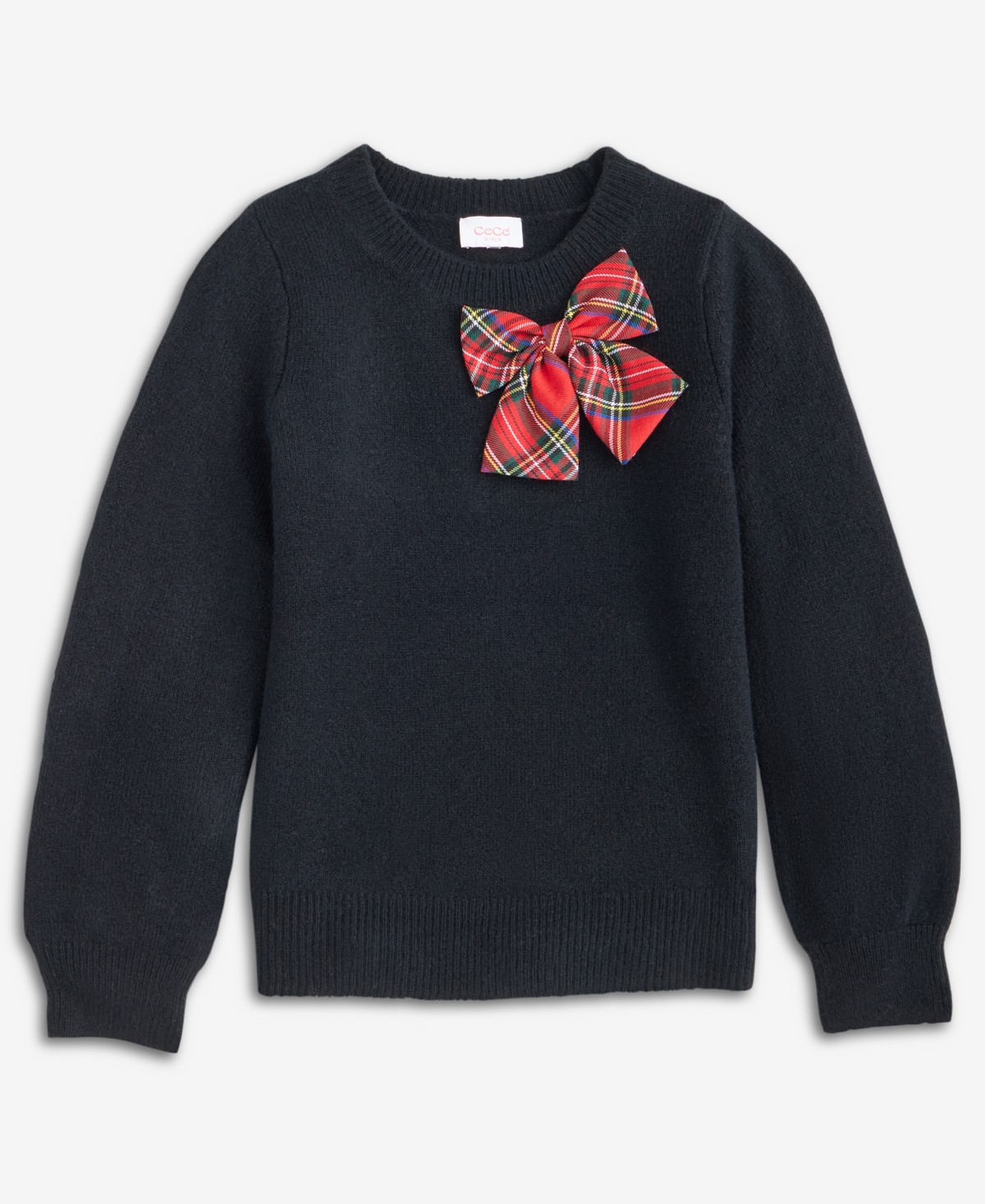 CeCe Girls 7-16 Crewneck Plaid-Bow Pullover Sweater