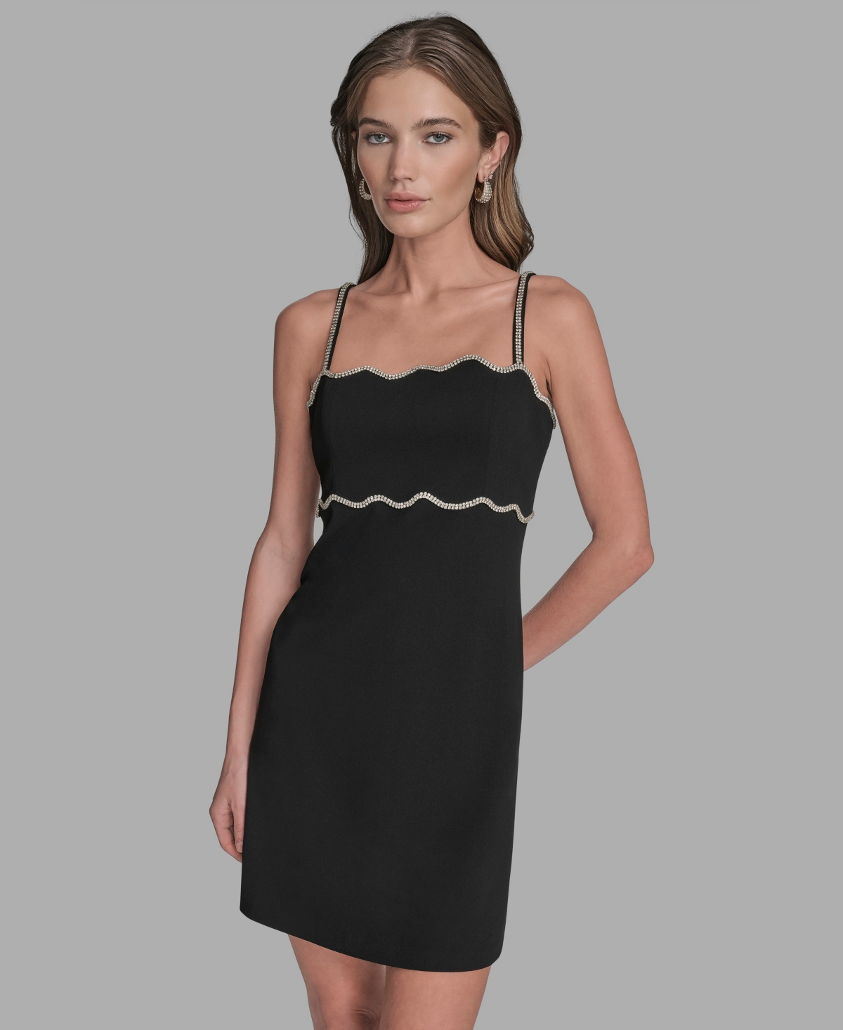 Bcbg Women's Rhinestone Trim Mini Dress In Black