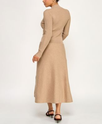 Juniors Mini Buttons A-Line Midi Sweater Dress