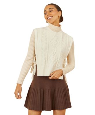 Women's Sweaters Floral Cable Knit Side Tie Pullover