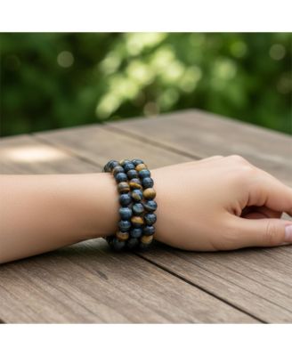 Stackable Set Of 3 Natural Stone Round Bead 8MM Multi Strand Stretch Bracelet