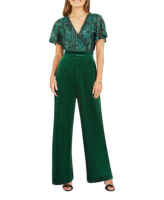 Women's Wrap Sequin Embellished Velvet Jumpsuit