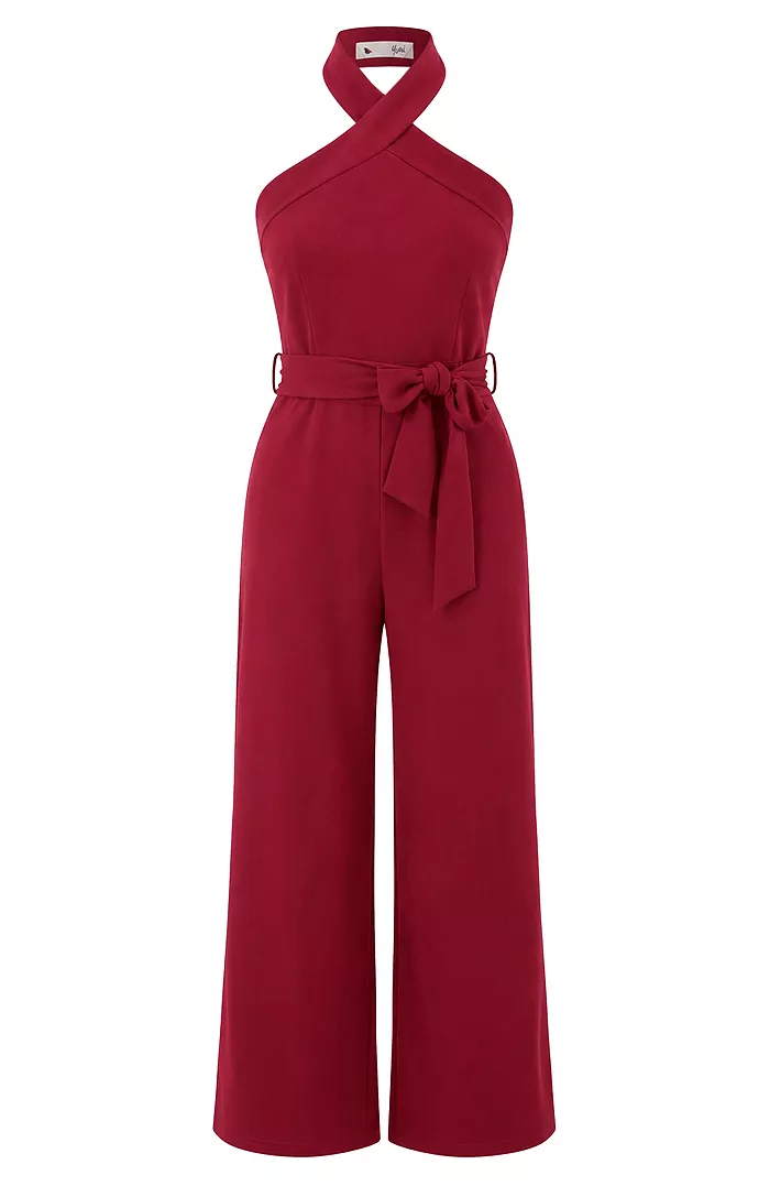 Women's Cross Over Halter Neck Jumpsuit - thumbnail 3