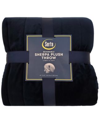 Serta - Reversible Sherpa Plush Throw Blanket, Queen