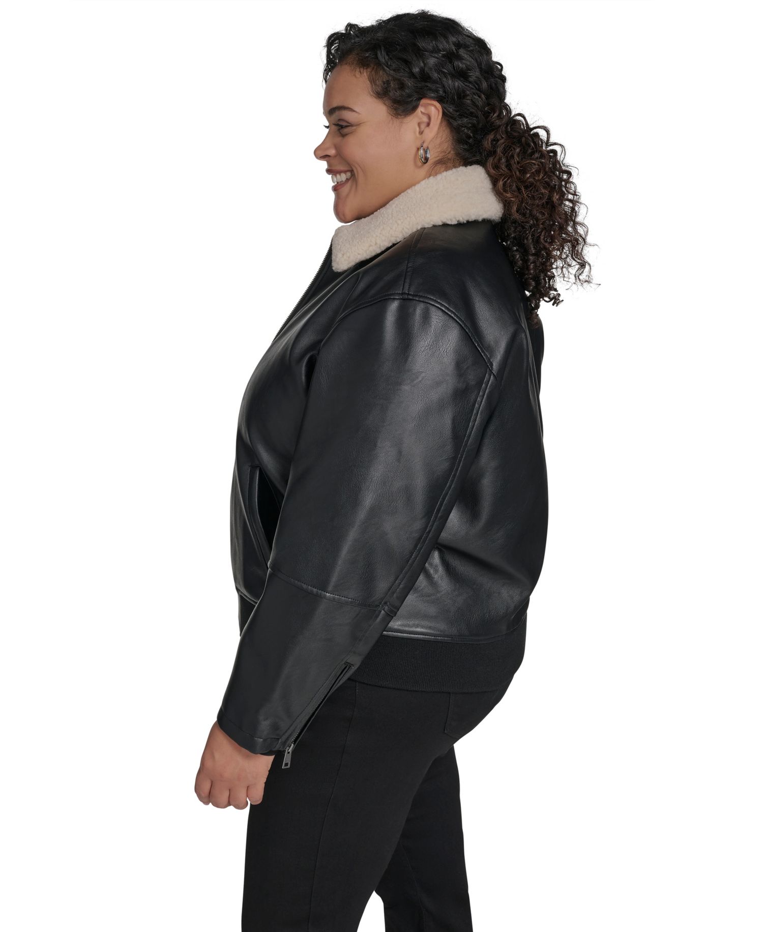 Plus Size Sherpa Collar Bomber Jacket