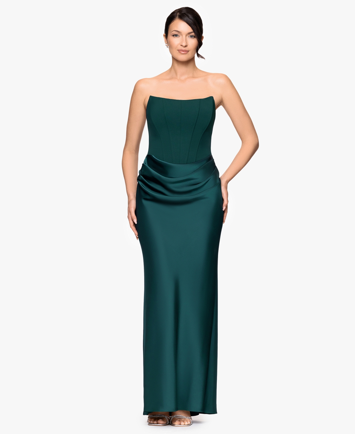 Betsy & Adam Women's Mixed-media Strapless Corset Gown In Green