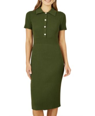 Women's Fitted Rib Knitted Midi Dress