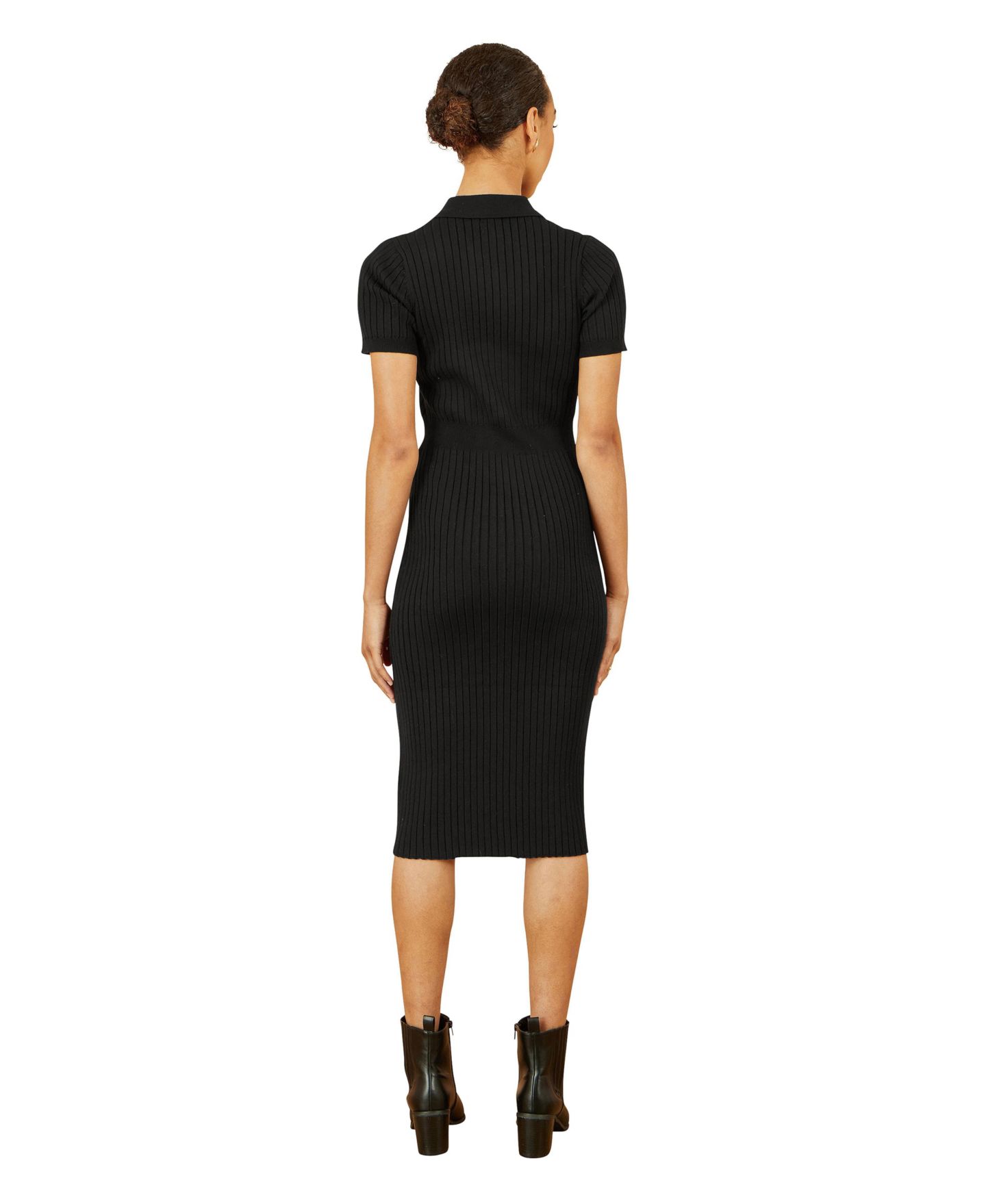 Женское платье Yumi Fitted Rib Knitted Midi, цвет: Чёрный — фото 3