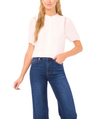 Women's Short Sleeve Shoulder Lace Detail Top