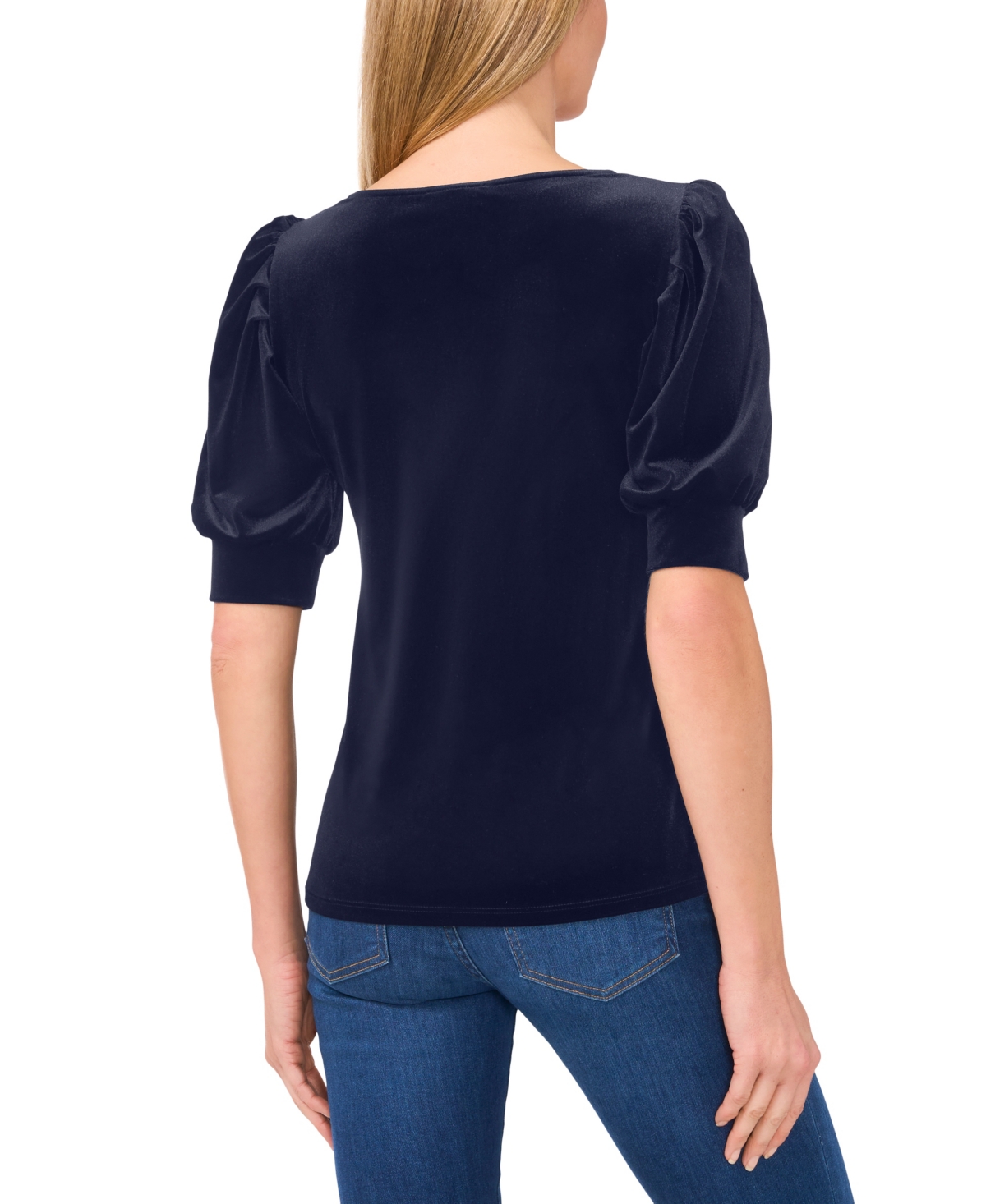 Cece Women's Crew Neck Short Sleeve Velvet Top In Blue