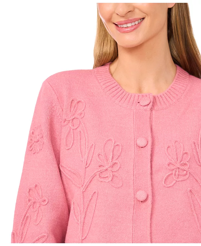 Women's Flower Embroidery Long Sleeves Cardigan Sweater - thumbnail 2