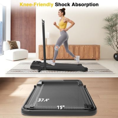 2 in 1 Walking Pad Treadmill with Incline, Under Desk Treadmill with LED Display & APP for Home Office