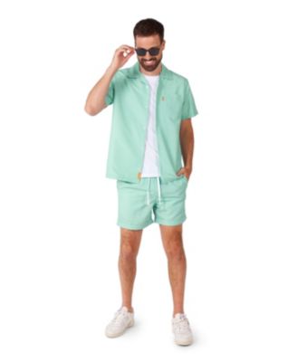 Men's Summer Set - 2 Piece Beach Wear set - Mint Green Blue - Matching Shirt and Shorts