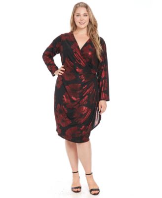 London Times - Plus Size Long Sleeve Knot Waist Dress