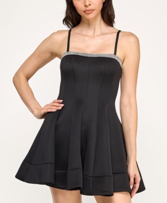 Junior's Embellished Square Neck Sleeveless Dress