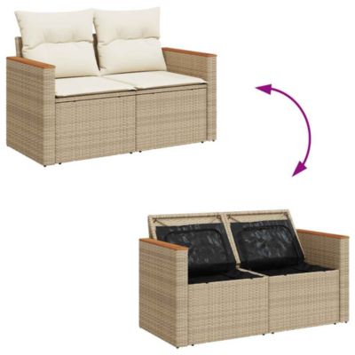 Garden Sofa Beige PE rattan, powder-coated steel, solid acacia wood