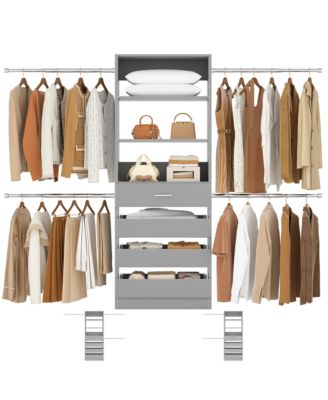 8FT Wall Mounted Closet System with 4 Drawers and 4 Hanging Rods, Garment Rack with Shelves